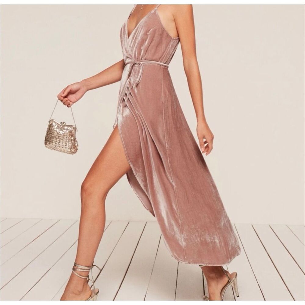 Reformation Dusty Rose Velvet High-Low Dress